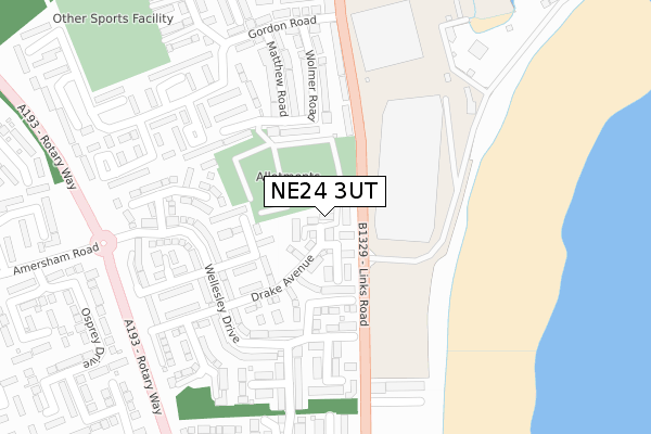 NE24 3UT map - large scale - OS Open Zoomstack (Ordnance Survey)