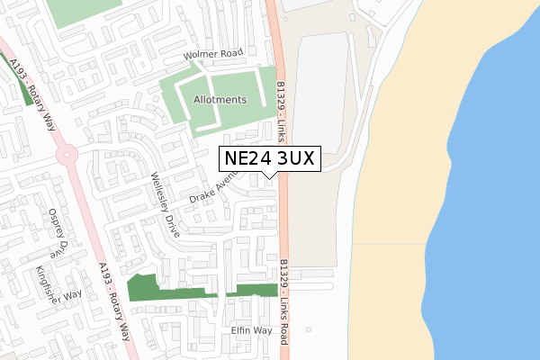 NE24 3UX map - large scale - OS Open Zoomstack (Ordnance Survey)