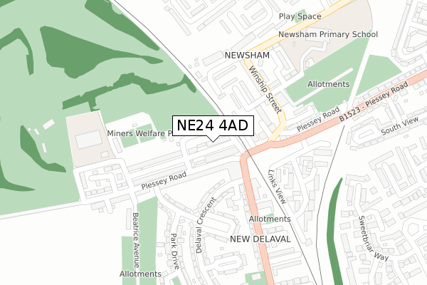NE24 4AD map - large scale - OS Open Zoomstack (Ordnance Survey)