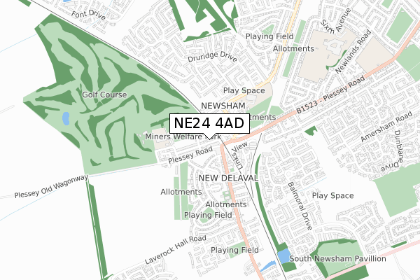 NE24 4AD map - small scale - OS Open Zoomstack (Ordnance Survey)