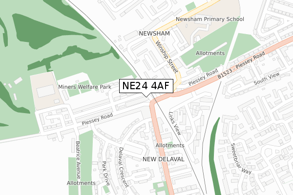 NE24 4AF map - large scale - OS Open Zoomstack (Ordnance Survey)
