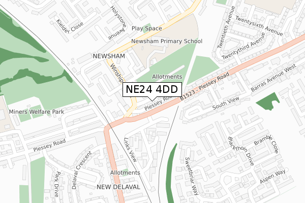 NE24 4DD map - large scale - OS Open Zoomstack (Ordnance Survey)