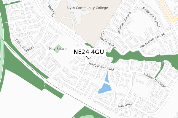 NE24 4GU map - large scale - OS Open Zoomstack (Ordnance Survey)