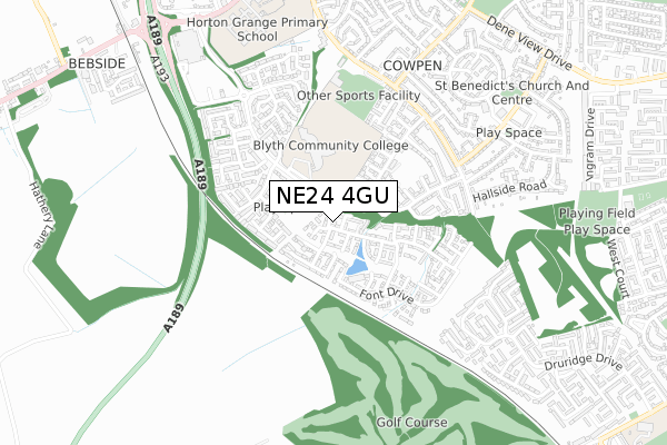 NE24 4GU map - small scale - OS Open Zoomstack (Ordnance Survey)