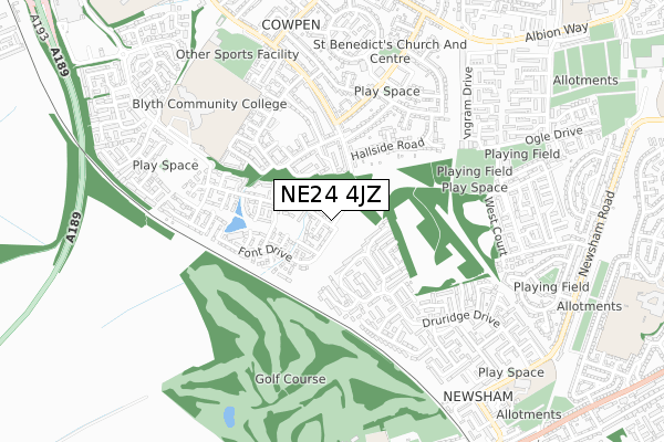 NE24 4JZ map - small scale - OS Open Zoomstack (Ordnance Survey)