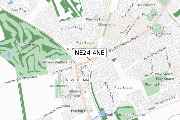 NE24 4NE map - small scale - OS Open Zoomstack (Ordnance Survey)