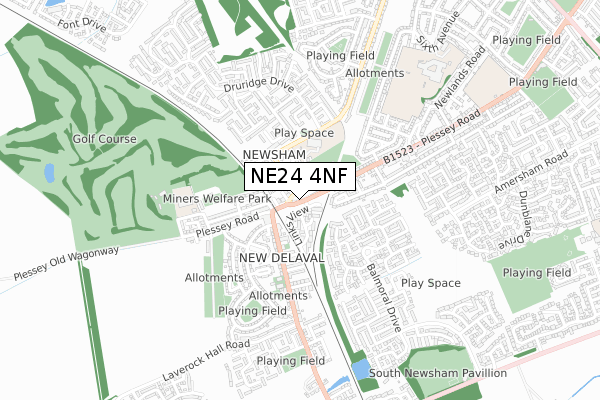 NE24 4NF map - small scale - OS Open Zoomstack (Ordnance Survey)