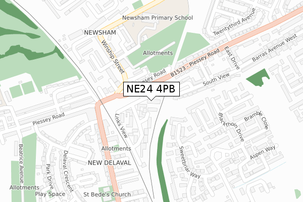 NE24 4PB map - large scale - OS Open Zoomstack (Ordnance Survey)