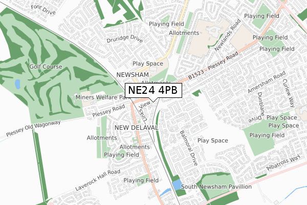 NE24 4PB map - small scale - OS Open Zoomstack (Ordnance Survey)