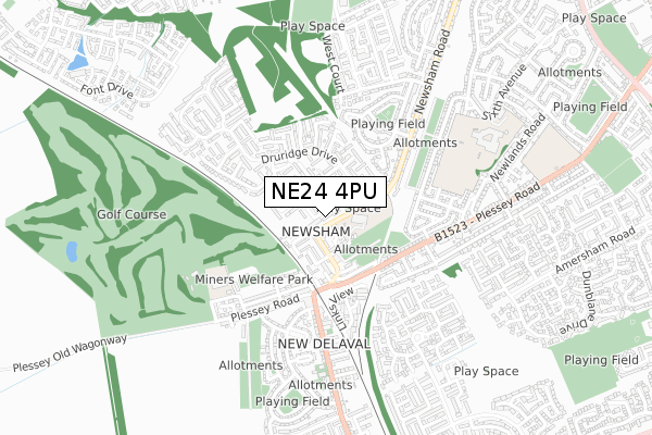 NE24 4PU map - small scale - OS Open Zoomstack (Ordnance Survey)