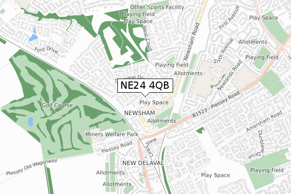 NE24 4QB map - small scale - OS Open Zoomstack (Ordnance Survey)