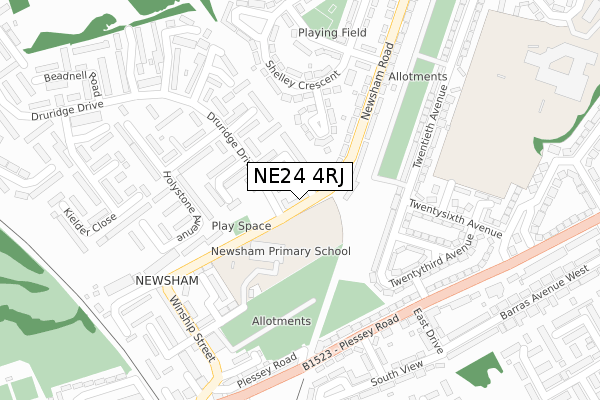 NE24 4RJ map - large scale - OS Open Zoomstack (Ordnance Survey)