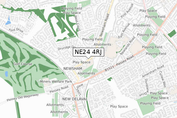 NE24 4RJ map - small scale - OS Open Zoomstack (Ordnance Survey)