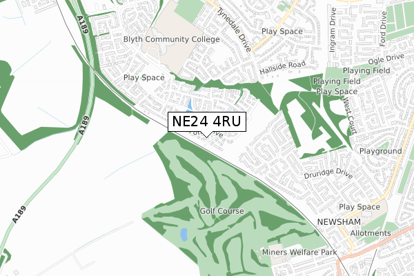 NE24 4RU map - small scale - OS Open Zoomstack (Ordnance Survey)