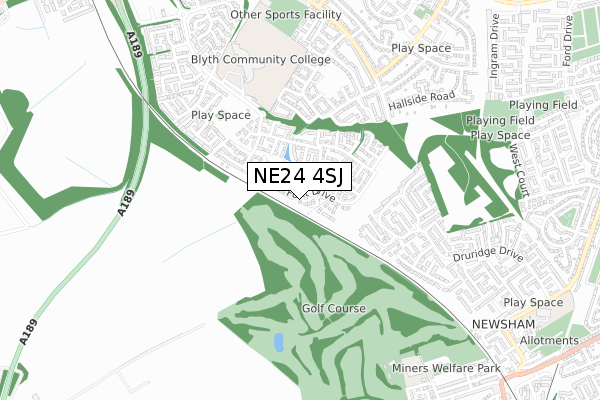 NE24 4SJ map - small scale - OS Open Zoomstack (Ordnance Survey)