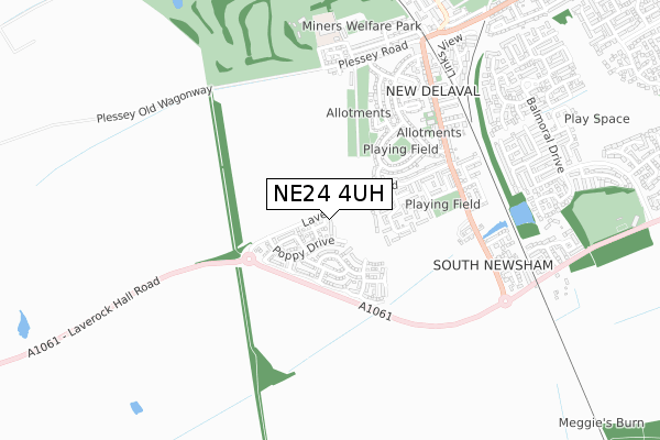 NE24 4UH map - small scale - OS Open Zoomstack (Ordnance Survey)