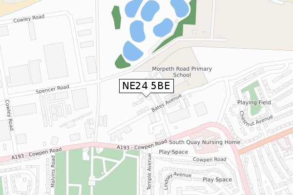 NE24 5BE map - large scale - OS Open Zoomstack (Ordnance Survey)