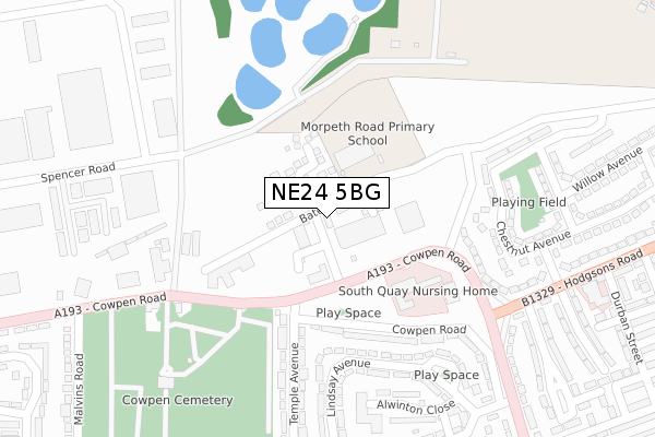 NE24 5BG map - large scale - OS Open Zoomstack (Ordnance Survey)