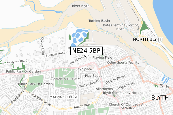 NE24 5BP map - small scale - OS Open Zoomstack (Ordnance Survey)