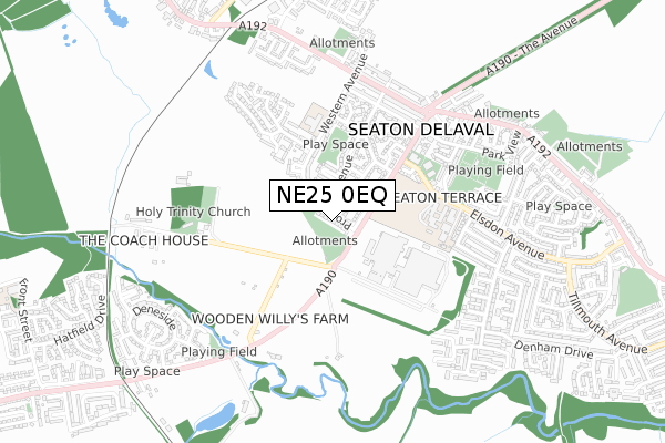 NE25 0EQ map - small scale - OS Open Zoomstack (Ordnance Survey)