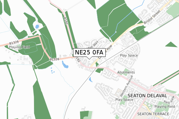 NE25 0FA map - small scale - OS Open Zoomstack (Ordnance Survey)