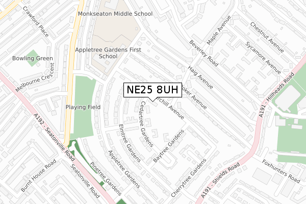 NE25 8UH map - large scale - OS Open Zoomstack (Ordnance Survey)