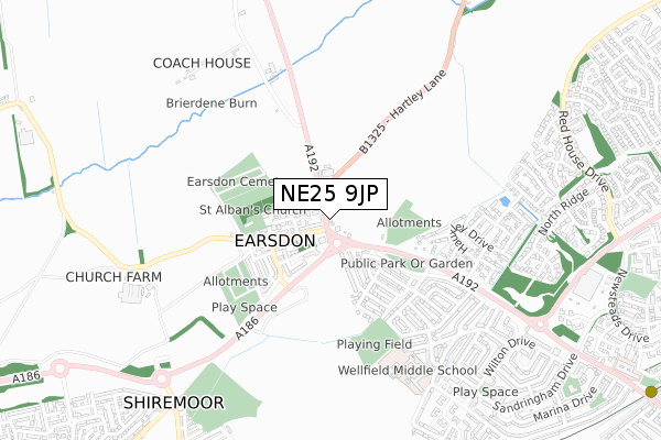 NE25 9JP map - small scale - OS Open Zoomstack (Ordnance Survey)