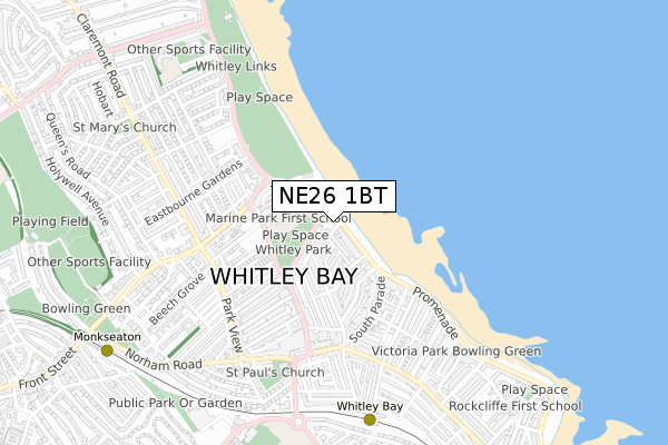 NE26 1BT map - small scale - OS Open Zoomstack (Ordnance Survey)