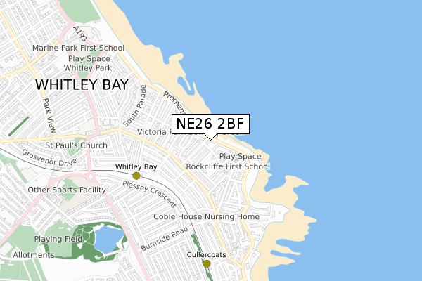 NE26 2BF map - small scale - OS Open Zoomstack (Ordnance Survey)