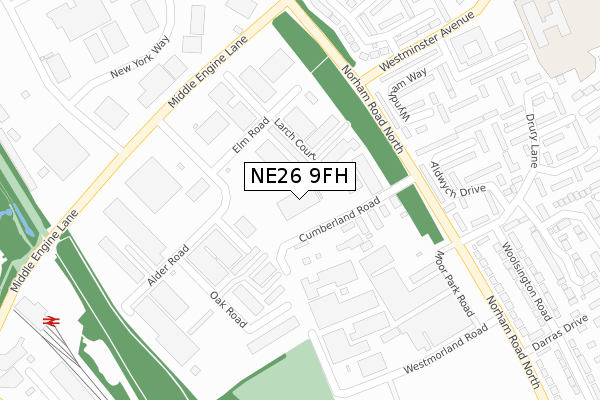 NE26 9FH map - large scale - OS Open Zoomstack (Ordnance Survey)
