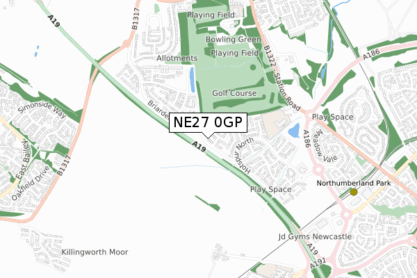 NE27 0GP map - small scale - OS Open Zoomstack (Ordnance Survey)