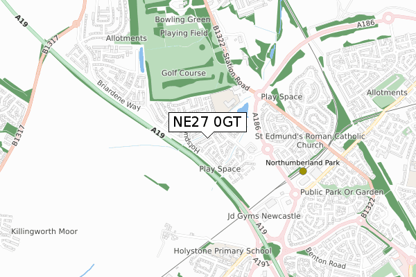 NE27 0GT map - small scale - OS Open Zoomstack (Ordnance Survey)