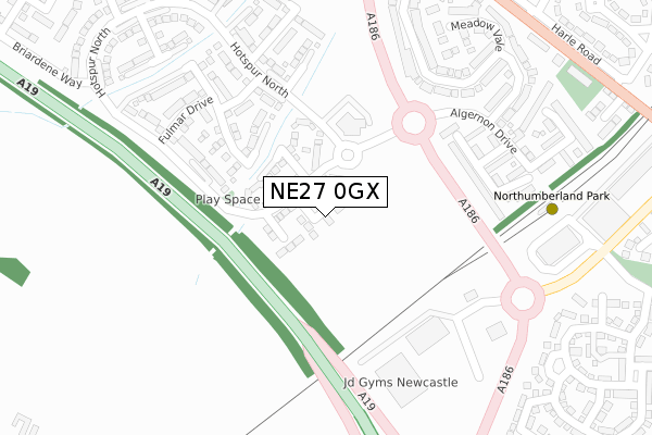 NE27 0GX map - large scale - OS Open Zoomstack (Ordnance Survey)