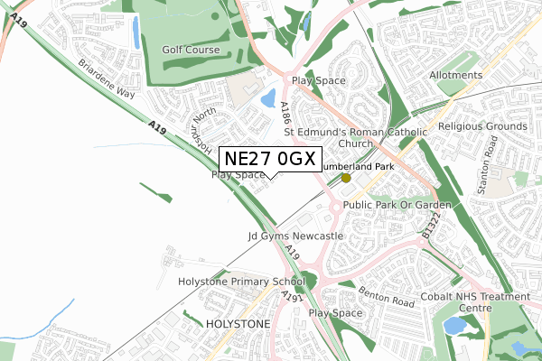 NE27 0GX map - small scale - OS Open Zoomstack (Ordnance Survey)