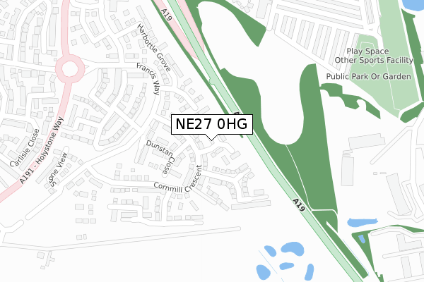 NE27 0HG map - large scale - OS Open Zoomstack (Ordnance Survey)
