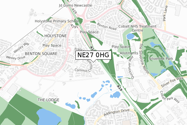 NE27 0HG map - small scale - OS Open Zoomstack (Ordnance Survey)