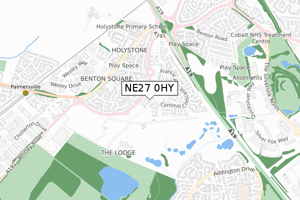 NE27 0HY map - small scale - OS Open Zoomstack (Ordnance Survey)