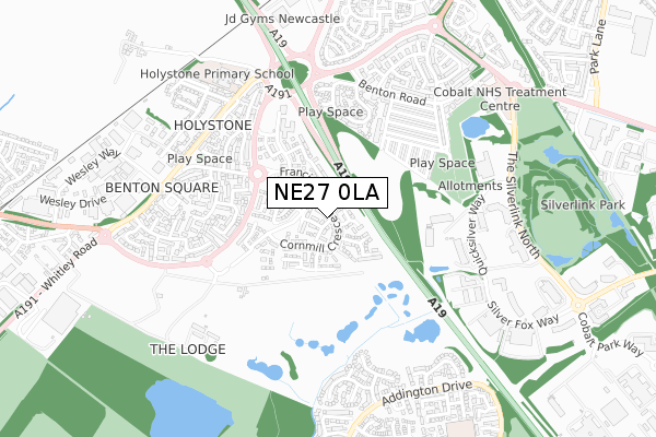 NE27 0LA map - small scale - OS Open Zoomstack (Ordnance Survey)