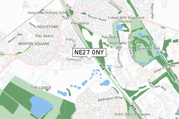 NE27 0NY map - small scale - OS Open Zoomstack (Ordnance Survey)