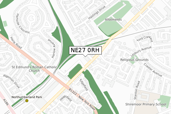 NE27 0RH map - large scale - OS Open Zoomstack (Ordnance Survey)