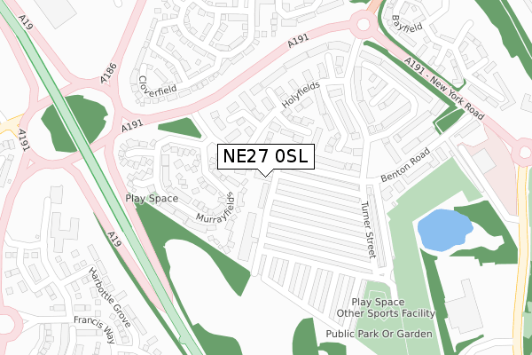 NE27 0SL map - large scale - OS Open Zoomstack (Ordnance Survey)