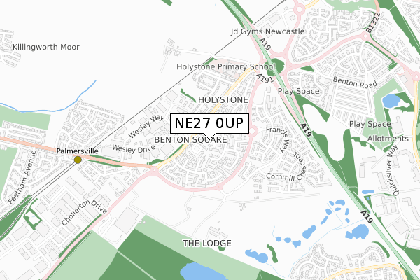 NE27 0UP map - small scale - OS Open Zoomstack (Ordnance Survey)
