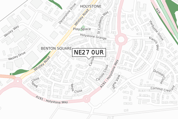 NE27 0UR map - large scale - OS Open Zoomstack (Ordnance Survey)