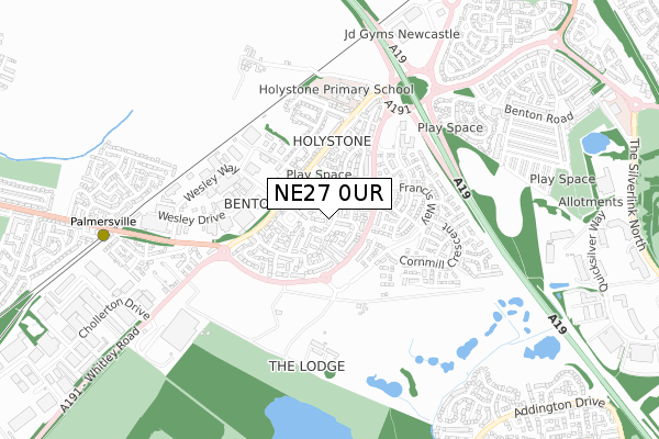 NE27 0UR map - small scale - OS Open Zoomstack (Ordnance Survey)