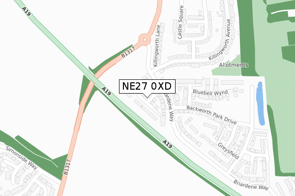 NE27 0XD map - large scale - OS Open Zoomstack (Ordnance Survey)