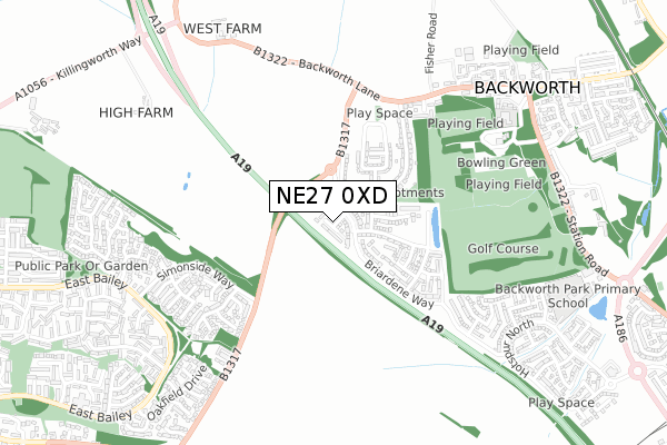 NE27 0XD map - small scale - OS Open Zoomstack (Ordnance Survey)