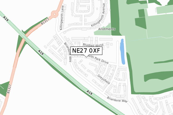 NE27 0XF map - large scale - OS Open Zoomstack (Ordnance Survey)