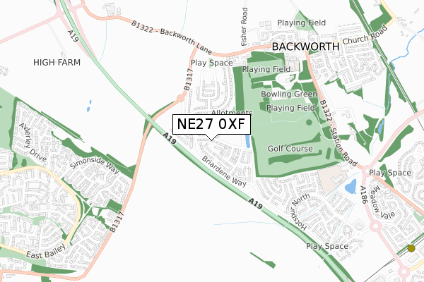NE27 0XF map - small scale - OS Open Zoomstack (Ordnance Survey)