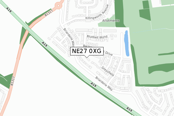 NE27 0XG map - large scale - OS Open Zoomstack (Ordnance Survey)