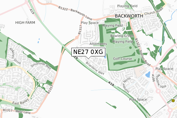 NE27 0XG map - small scale - OS Open Zoomstack (Ordnance Survey)